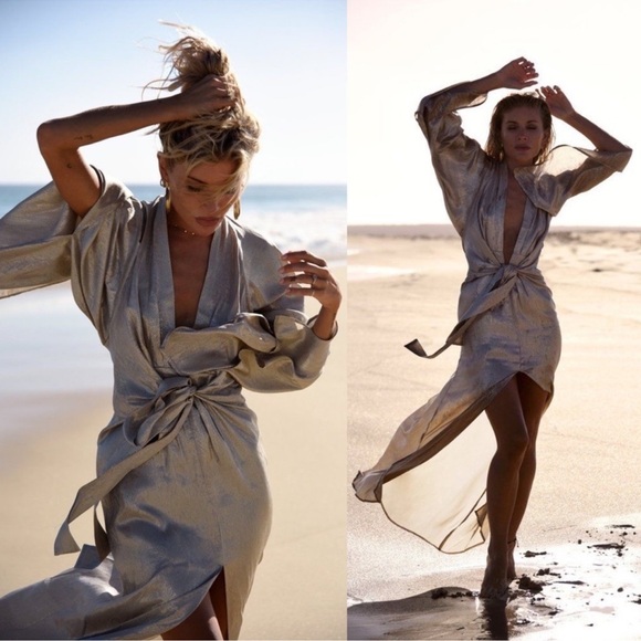 Rat & Boa Bowie Metallic Gold Silk Blend Maxi Dress RARE - Picture 2 of 3